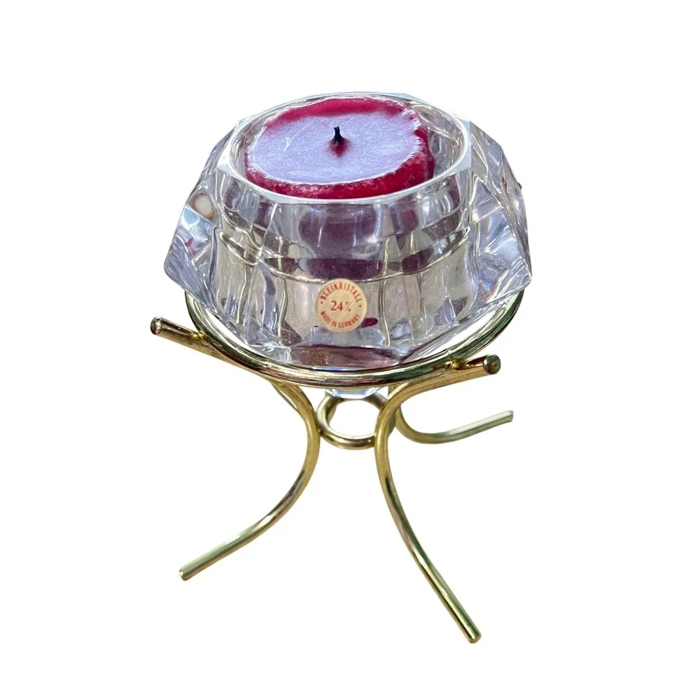 Bleikristall Crystal Votive Holder Clear Gold Diamond‎ Lead Glass Stand